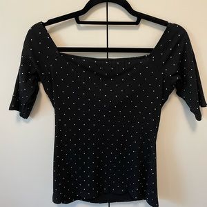 Sezane knit top, size Large black with white polka dots